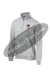 Light Grey 1/4 Zip Fleece Sweatshirt Embroidered Thin RED Line Punisher Skull inlayed with American Flag