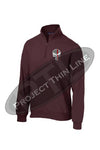 Maroon 1/4 Zip Fleece Sweatshirt Embroidered Thin RED Line Punisher Skull inlayed with American Flag