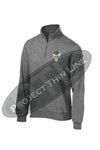 Medium Grey 1/4 Zip Fleece Sweatshirt Embroidered Thin RED Line Punisher Skull inlayed with American Flag