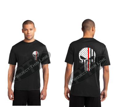 Black Thin RED Line Punisher Skull inlayed with Tattered Flag Performance Short Sleeve Shirt