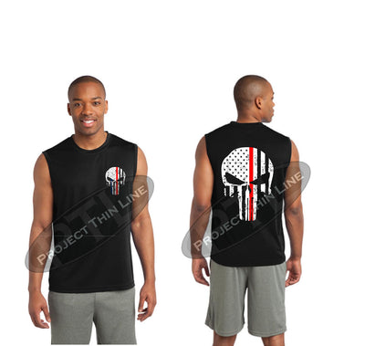 Black Thin RED Line Punisher Skull inlayed with Tattered Flag Performance Tank Top