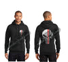 Black Thin RED Line Punisher Skull inlayed with the Tattered American Flag Hooded Sweatshirt