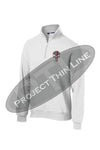 White 1/4 Zip Fleece Sweatshirt Embroidered Thin RED Line Punisher Skull inlayed with American Flag