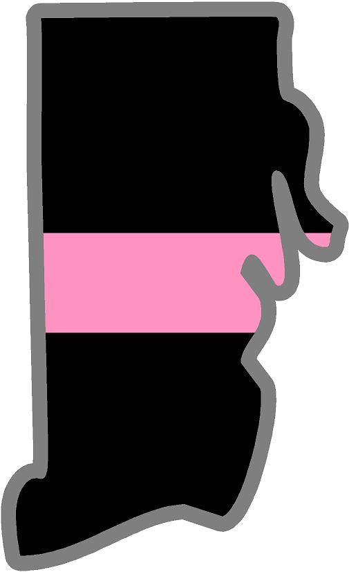 5" Rhode Island RI Thin Pink Line Black State Shape Sticker