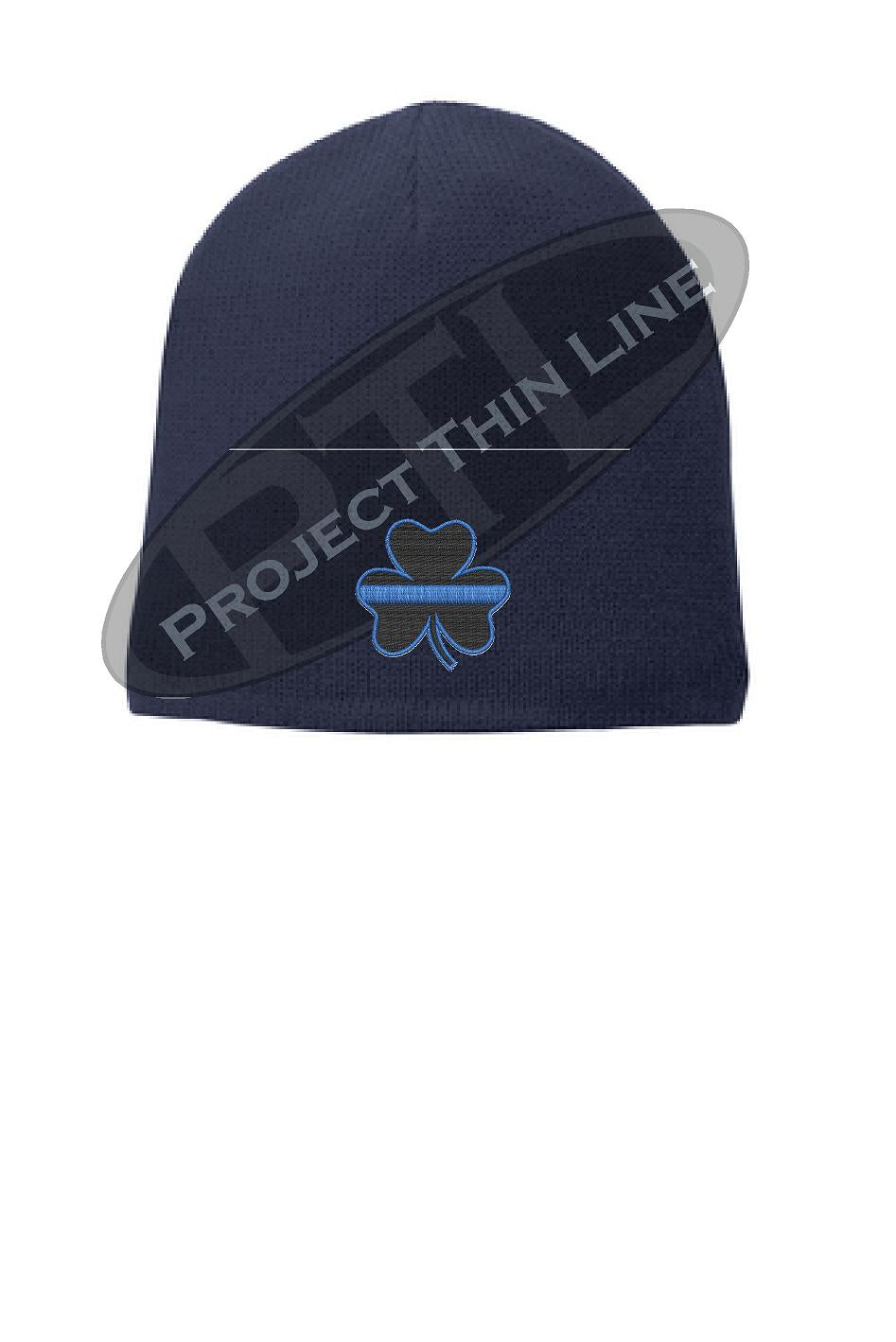 BLUE Line Shamrock Skull Cap