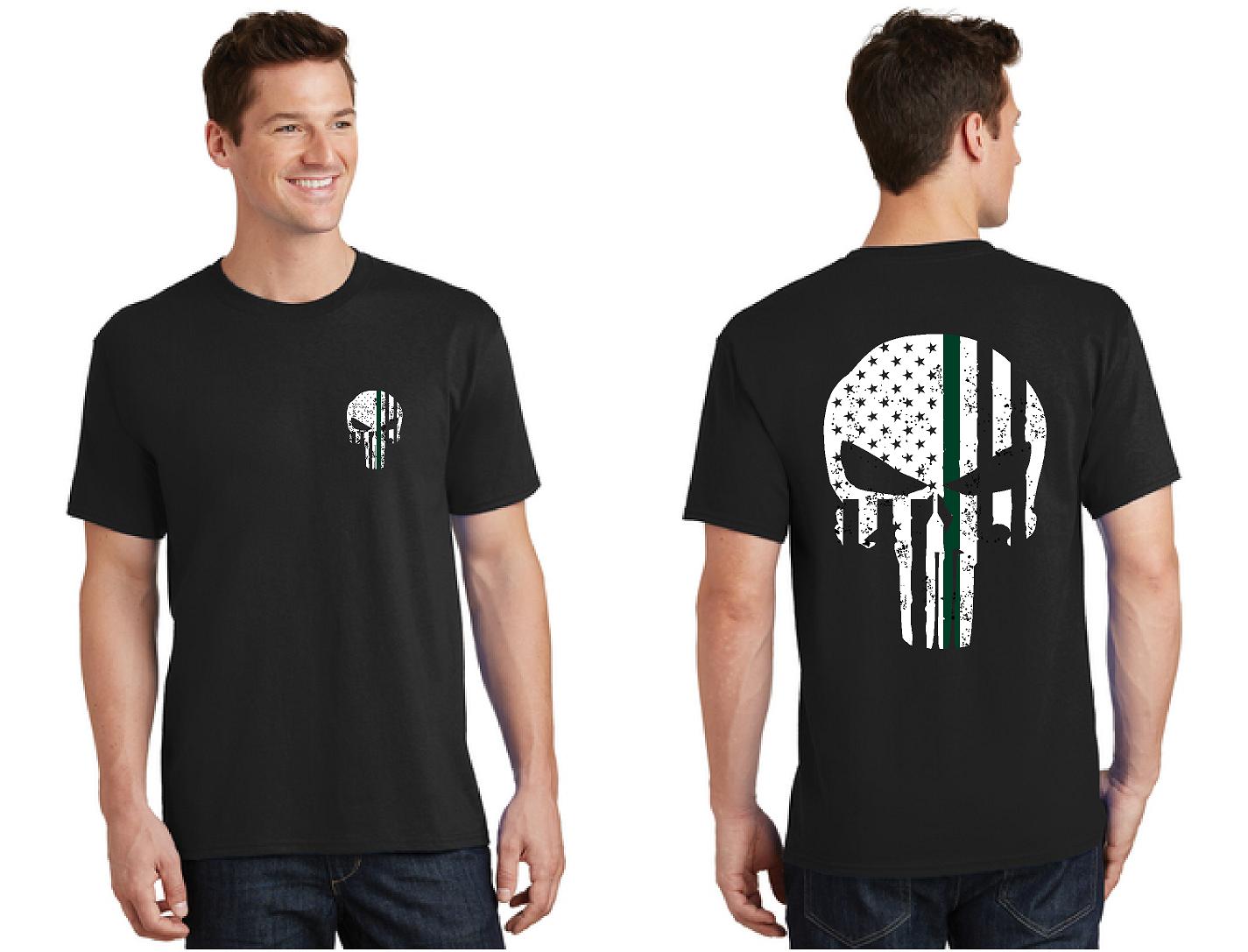 Thin GREEN Line Tattered Skull T-Shirt