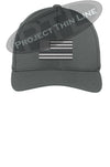 Graphite Embroidered Thin SILVER Line American Flag Flex Fit Fitted Baseball Hat