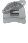 Light Grey Embroidered Thin SILVER Line American Flag Flex Fit Fitted Baseball Hat