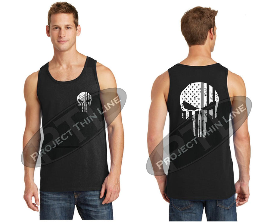 Thin Silver Line SKULL Tattered Flag Tank Top