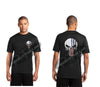 BLACK Thin BLUE / Red Line Skull inlayed with the Tattered American Flag Performance Short Sleeve Shirt