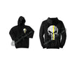 Thin YELLOW Line Punisher Skull inlayed with the Tattered American Flag Hooded Sweatshirt
