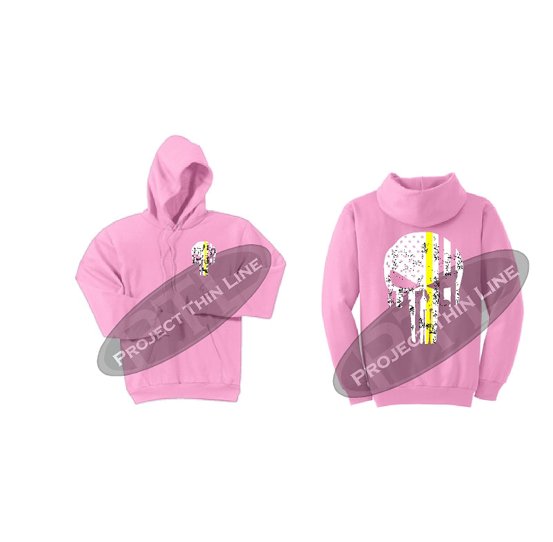 Thin YELLOW Line Punisher Skull inlayed with the Tattered American Flag Hooded Sweatshirt