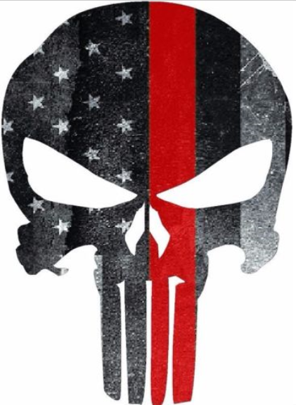 5" Skull Punisher Tattered Thin Red Line Shape Sticker Decal
