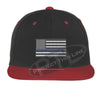 Black / Red Embroidered Thin Blue American Flag Flat Bill Snapback Cap