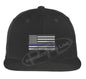 Black Embroidered Thin Blue American Flag Flat Bill Snapback Cap