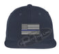 Black Embroidered Thin Blue American Flag Flat Bill Snapback Cap