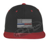 Black / Red Embroidered Thin BLUE / RED American Flag Flat Bill Snapback Cap
