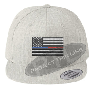 Heather Embroidered Thin BLUE / RED American Flag Flat Bill Snapback Cap