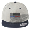 Heather / Navy Embroidered Thin BLUE / RED American Flag Flat Bill Snapback Cap