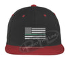 Black / Red Embroidered Thin GREEN American Flag Flat Bill Snapback Cap