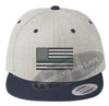 Heather / Navy Embroidered Thin GREEN American Flag Flat Bill Snapback Cap
