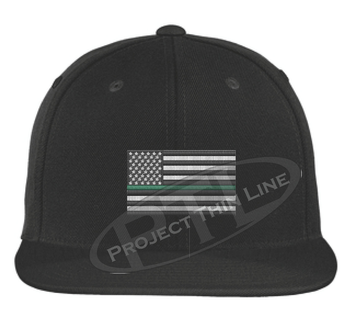 Embroidered Thin GREEN American Flag Flat Bill Snapback Cap