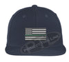 Navy Embroidered Thin GREEN American Flag Flat Bill Snapback Cap