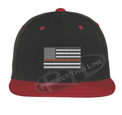 Black / Red Embroidered Thin ORANGE American Flag Flat Bill Snapback Cap