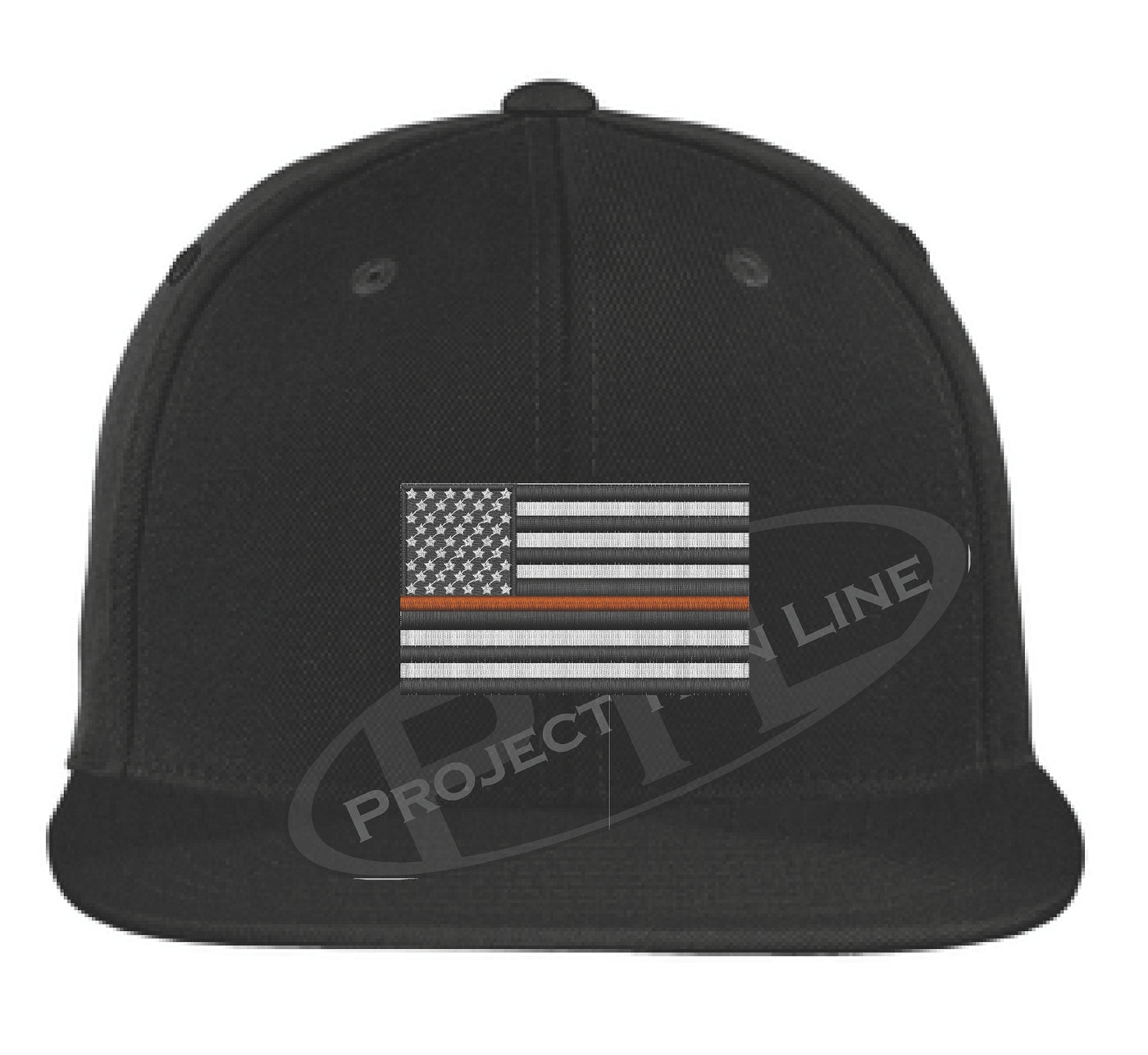 Embroidered Thin ORANGE American Flag Flat Bill Snapback Cap