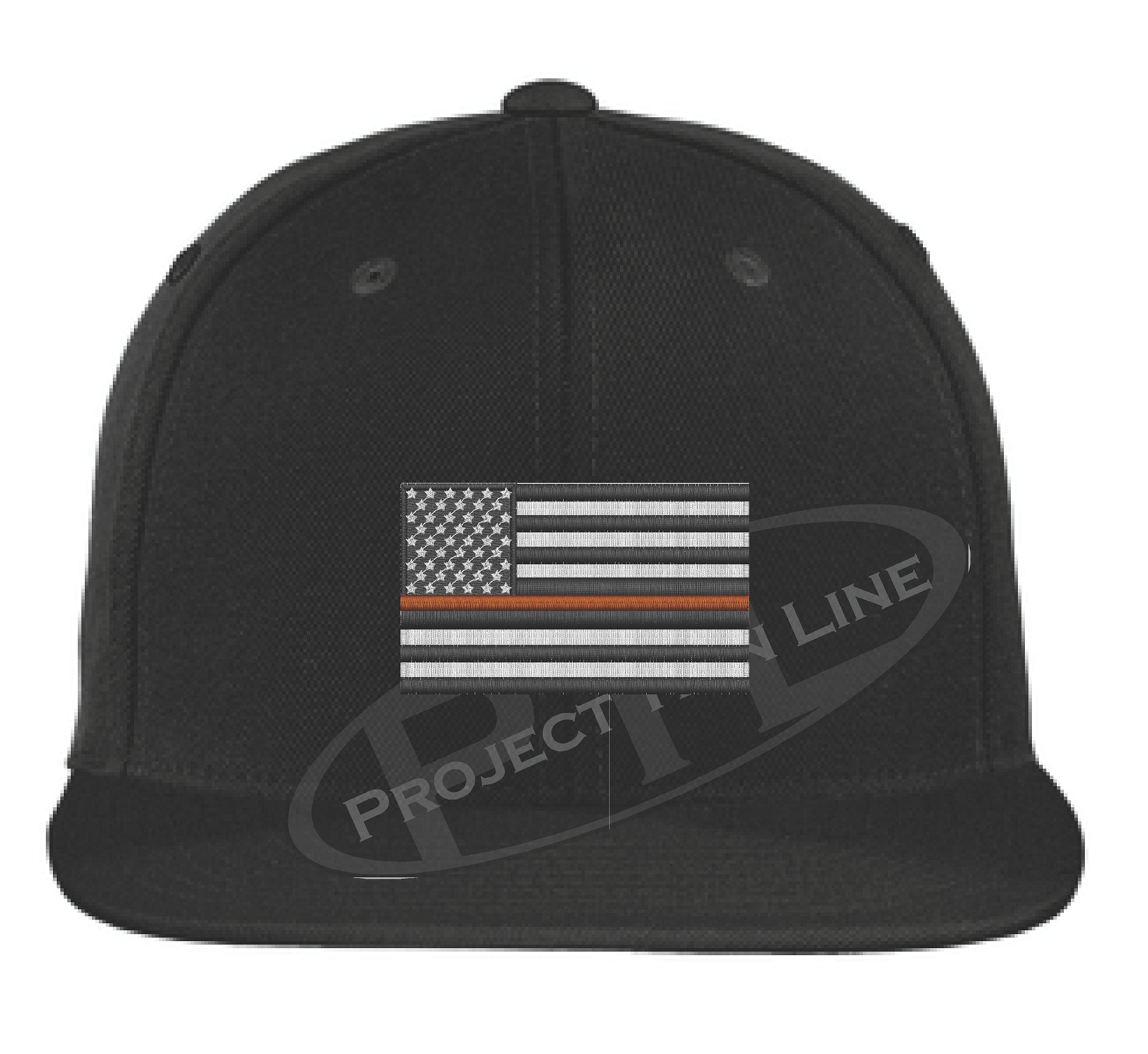 Black Embroidered Thin ORANGE American Flag Flat Bill Snapback Cap