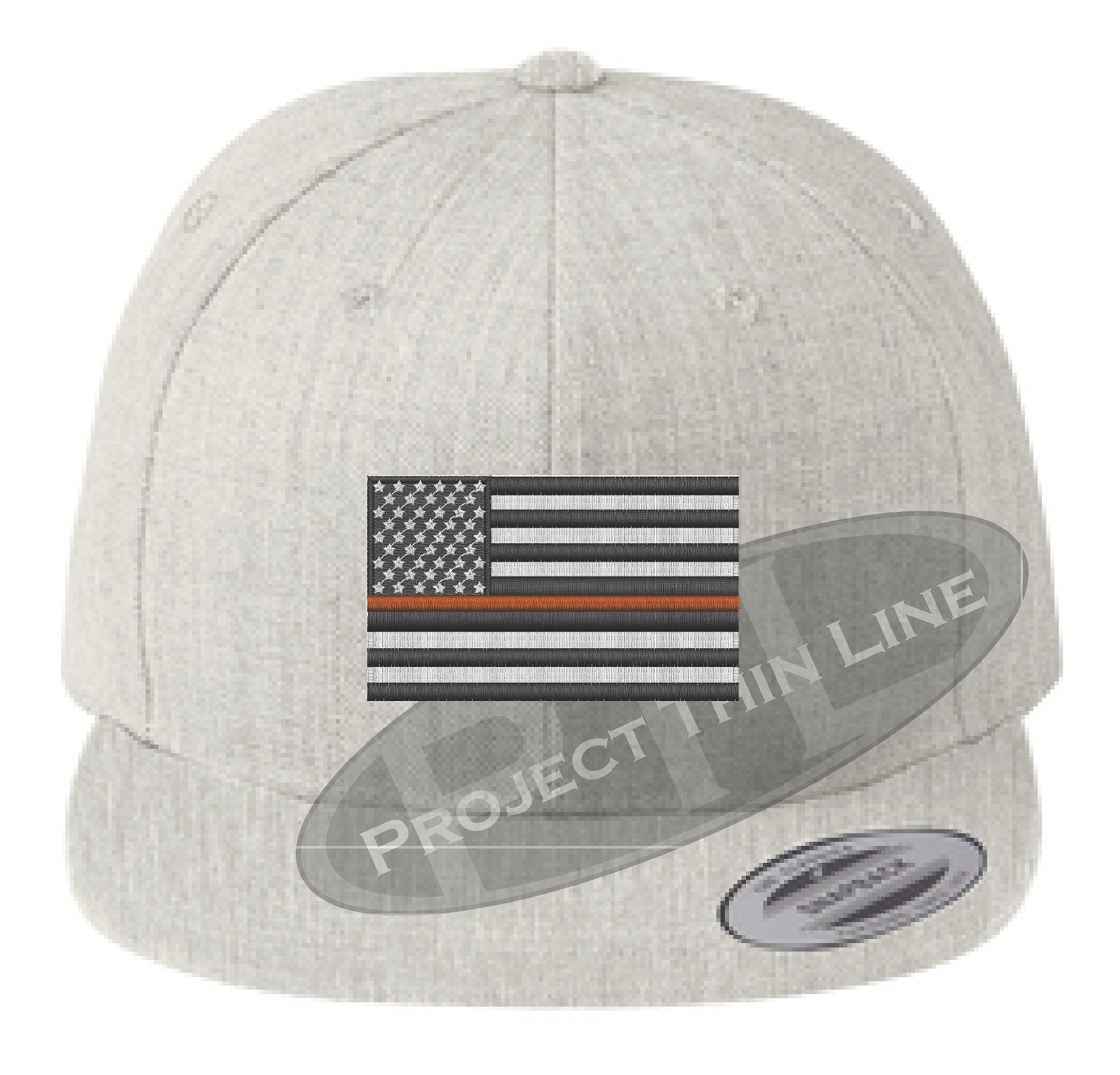 Heather Embroidered Thin ORANGE American Flag Flat Bill Snapback Cap