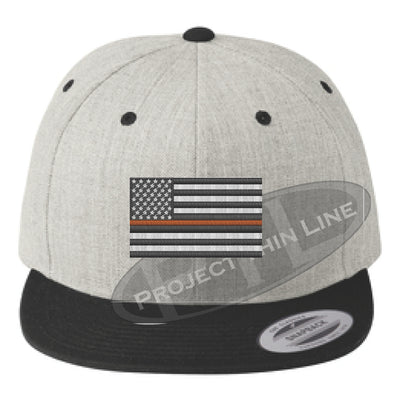 Heather / Black Embroidered Thin ORANGE American Flag Flat Bill Snapback Cap