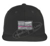 Black Embroidered Thin Pink Line American Flag Flat Bill Snapback Cap