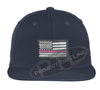 Navy Embroidered Thin Pink Line American Flag Flat Bill Snapback Cap