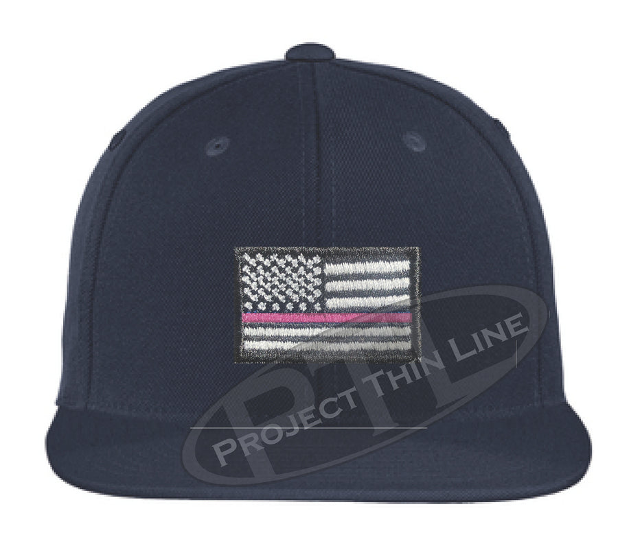 Embroidered Thin Pink Line American Flag Flat Bill Snapback Cap