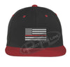 Black / Red Embroidered Thin RED American Flag Flat Bill Snapback Cap