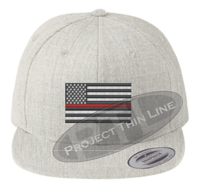 Heather Embroidered Thin RED American Flag Flat Bill Snapback Cap