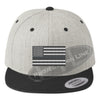 Heather / Black Embroidered Thin SILVER American Flag Flat Bill Snapback Cap