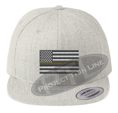 Heather Embroidered Thin GOLD American Flag Flat Bill Snapback Cap