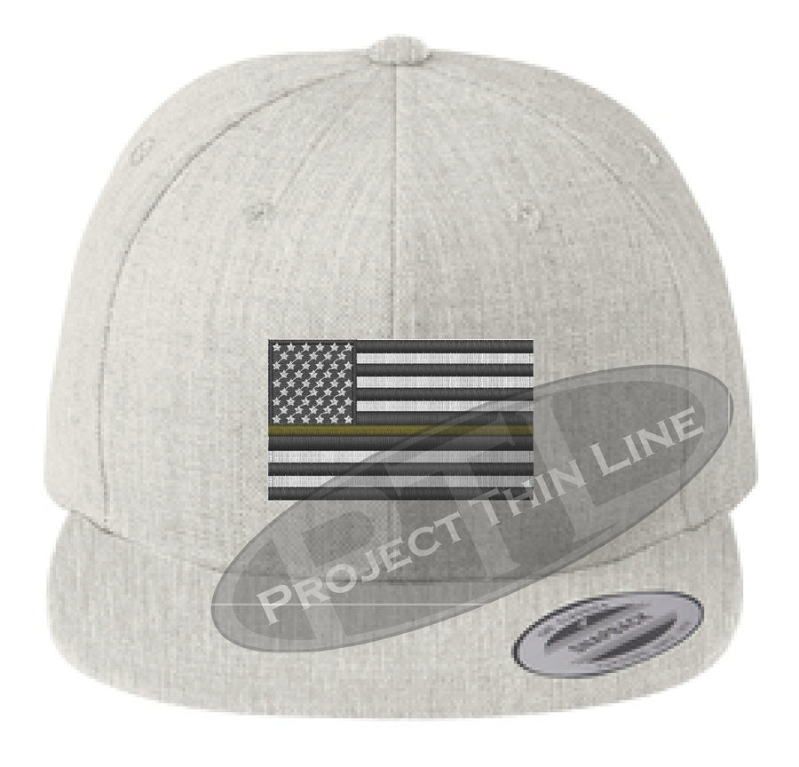 Black Embroidered Thin GOLD American Flag Flat Bill Snapback Cap