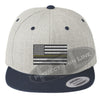 Heather / Navy Embroidered Thin GOLD American Flag Flat Bill Snapback Cap