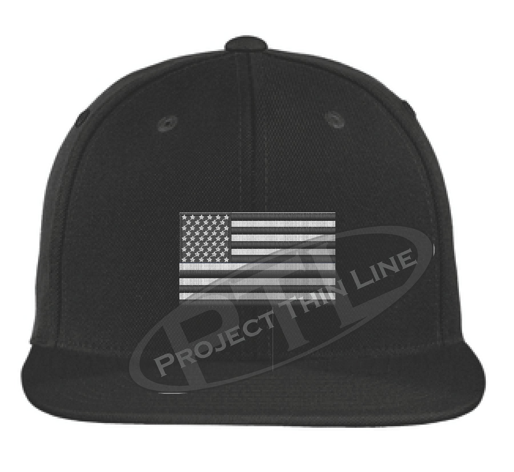 Black - Embroidered Thin Subdued / Tactical American Flag Flat Bill Snapback Cap