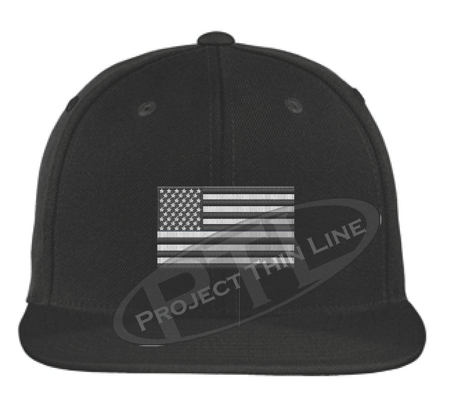 Black - Embroidered Thin Subdued / Tactical American Flag Flat Bill Snapback Cap