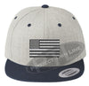 Heather / Navy Embroidered Thin Subdued / Tactical American Flag Flat Bill Snapback Cap