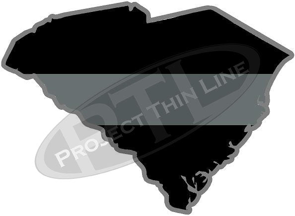 5" South Carolina SC Thin Silver Line Black State Shape Sticker
