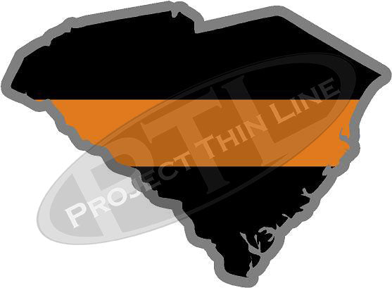 5" South Carolina SC Thin Orange Line Black State Shape Sticker