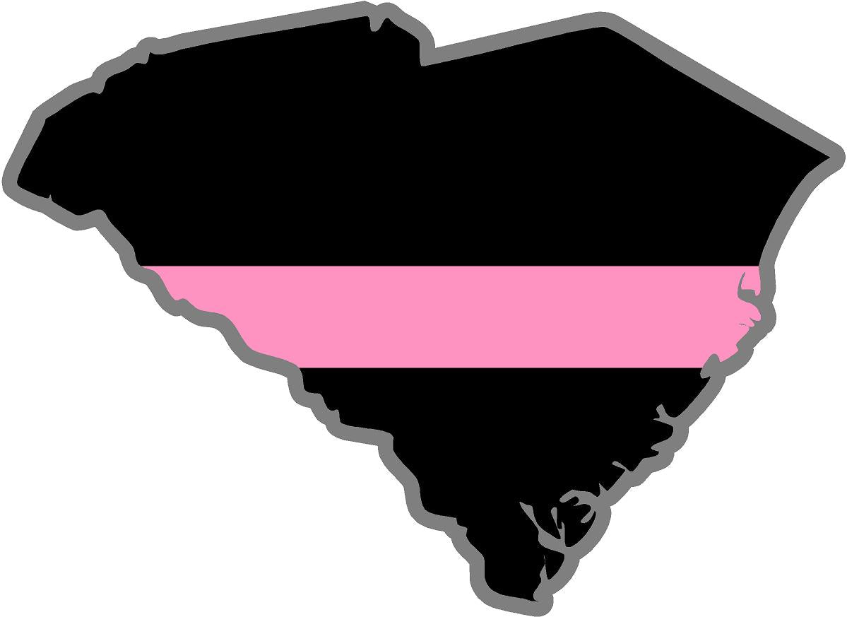 5" South Carolina SC Thin Pink Line Black State Shape Sticker