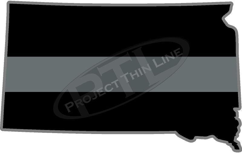 5" South Dakota SD Thin Silver Line Black State Shape Sticker