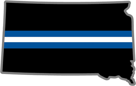 5" South Dakota SD Thin Blue White Line Black State Shape Sticker