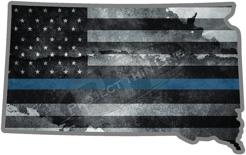 5" South Dakota SD  Tattered Thin Blue Line State Sticker Decal